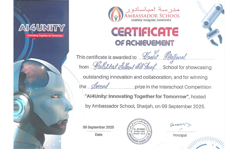 Second place certificate from the AI4UNITY 2025 Green Builders Challenge competition