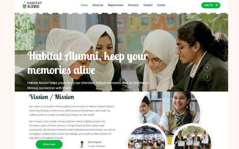 Habitat Alumni interface - Home Page